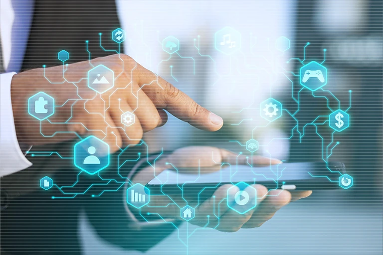 Interface digital representando dados, tecnologia e inteligência de mercado